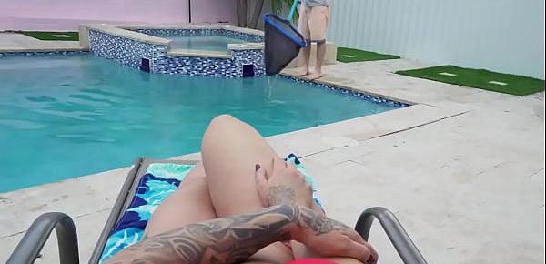  Busty milf pussyfucking pool guy after blowjob